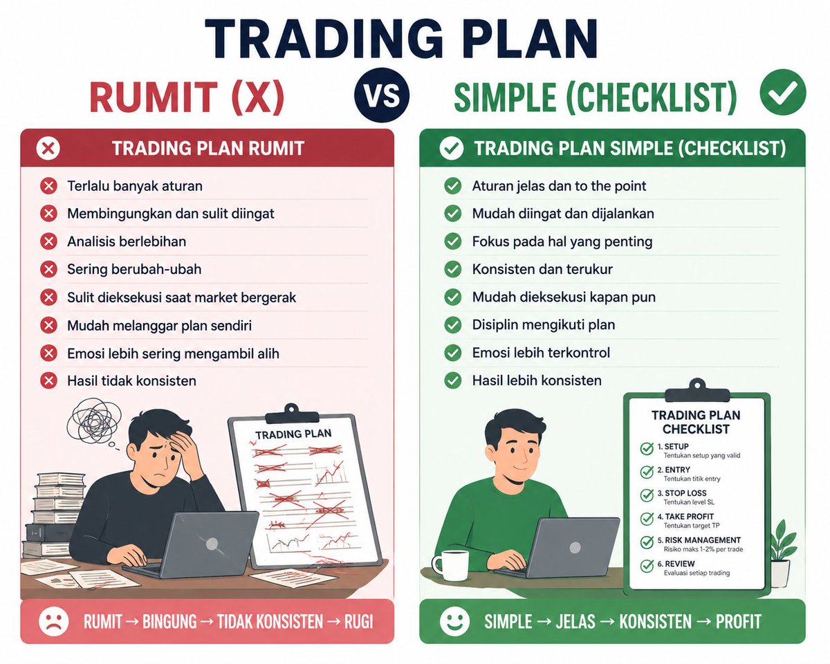 drahman778's tweet photo. Stop buat trading plan kalau kamu masih pakai 5 indikator.

3 menit belajar cara bikin trading plan yang nggak bikin stres. https://t.co/O3O0VmMeYn