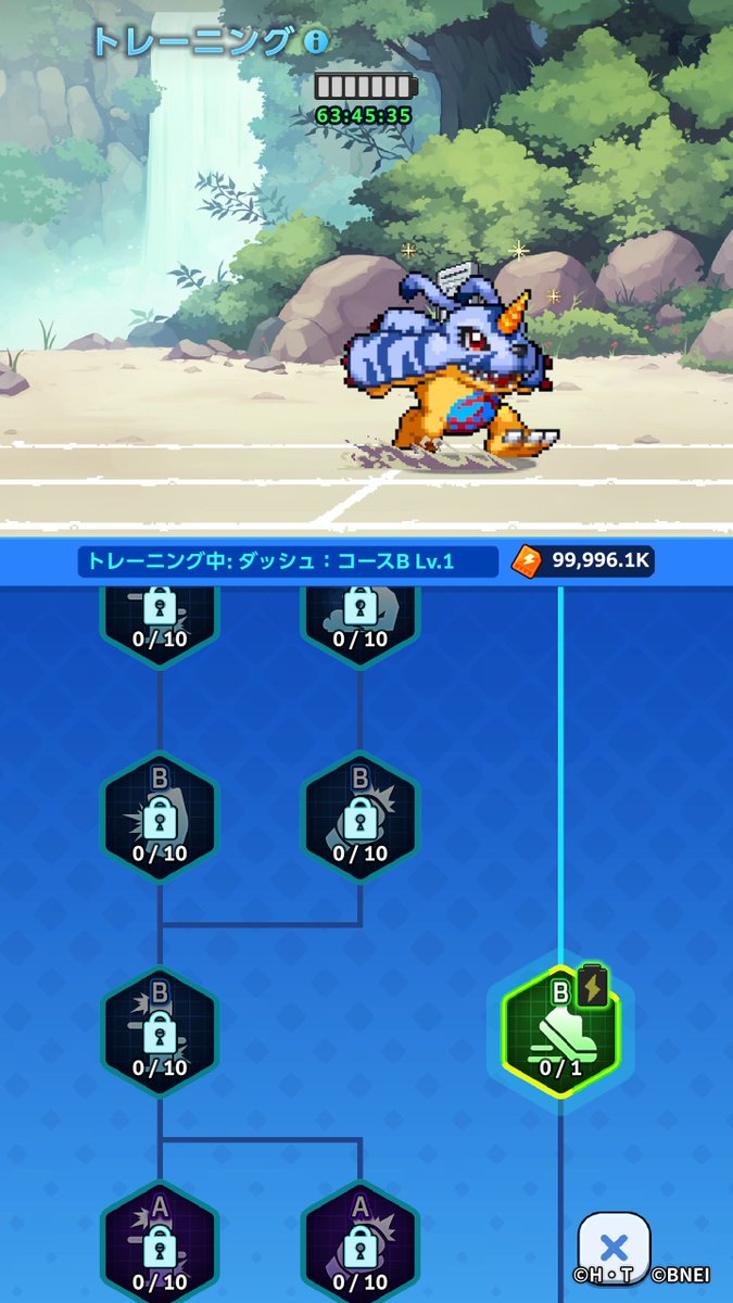 Digimon_up_jp's tweet photo. 📝#デジモンUP ゲーム情報②
【食事・トレーニング】

食事とトレーニングでパートナーデジモンを育成し、進化を目指そう！

■食事
「肉畑」でデジ肉を育て、パートナーデジモンに食べさせよう！
食事をすることで、パートナーデジモンのバフスキルをランダムで獲得できるので、食事を繰り返して狙ったスキルを獲得しよう！

■トレーニング
ランニングや滝修行など、様々な種類のトレーニングが登場！
種類ごとに強化されるステータスが異なるので、必要なステータスを伸ばそう！

#デジモン #digimon