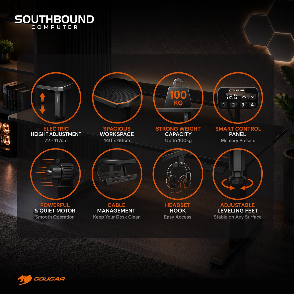 southboundcomp's tweet photo. Take your gaming and productivity to the next level with the 𝗖𝗢𝗨𝗚𝗔𝗥 𝗘-𝗦𝗧𝗔𝗥 𝟭𝟰𝟬 𝗘𝗟𝗘𝗖𝗧𝗥𝗜𝗖 𝗚𝗔𝗠𝗜𝗡𝗚 𝗗𝗘𝗦𝗞 𝗕𝗟𝗔𝗖𝗞! 🎮✨ https://t.co/JUt6YIBCR9