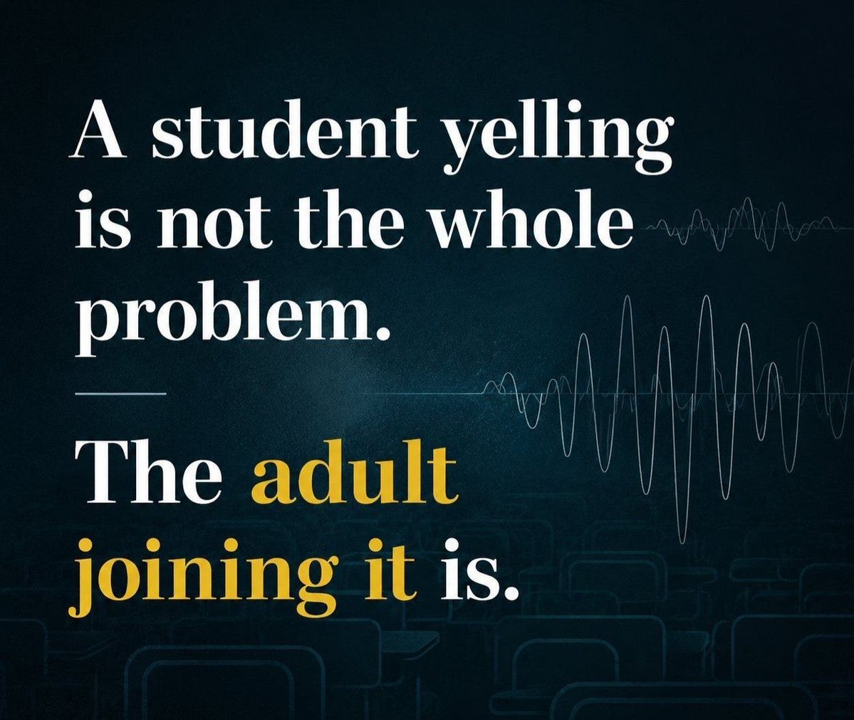WeinsteinEdu's tweet photo. A student losing control does not mean the adult has to lose control too.

In a hard classroom moment, the adult response can either lower the temperature or raise it.

That does not mean teachers should ignore yelling, disrespect, disruption, or unsafe behavior.

It means the adult has to stay anchored enough to lead the moment instead of becoming part of the escalation.
Students in conflict often need clear limits, fewer words, calm direction, and a path back to regulation.

They do not need an adult matching their volume, sarcasm, intensity, or frustration.
Classroom management is not just what we do after behavior happens.

It is who we become while it is happening. The goal is not to win the argument. The goal is to keep enough calm in the room to teach the next right step.