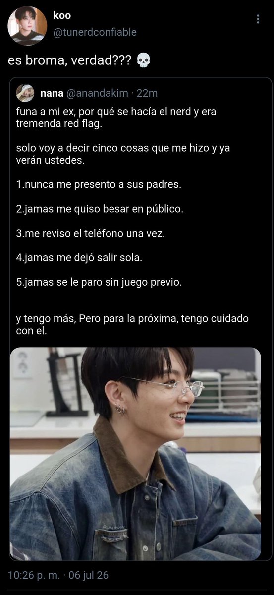 kmjkaus's tweet photo. #kookminau || nine tweets. 🚩👀

Dónde a j.m les gustan los red flag y j.k parece el chico que estuvo buscando toda su vida. https://t.co/oQ2qlPhSD4
