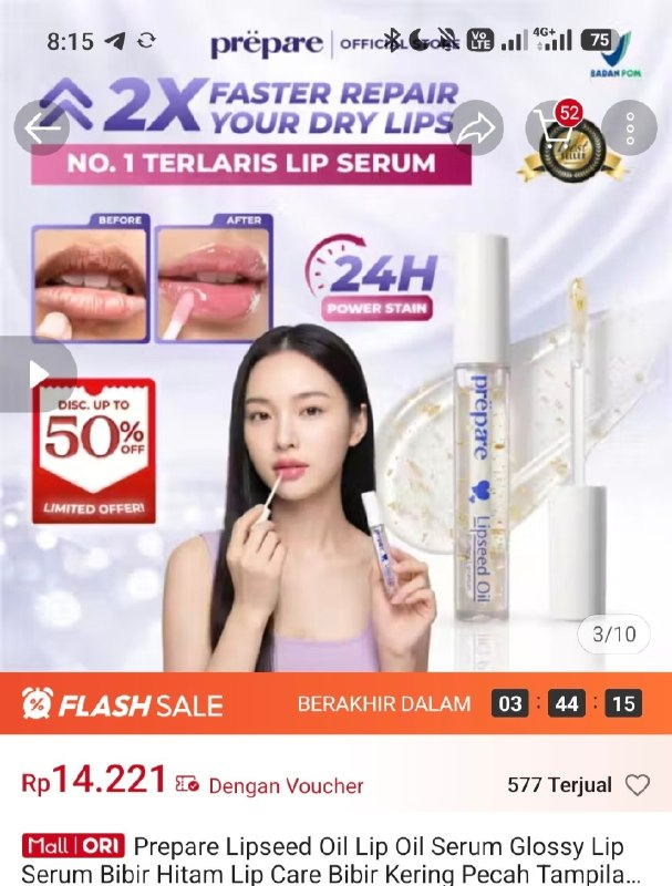 Bio_Lesson's tweet photo. 🔥 Prépare Lipseed Oil Lip Serum Rp14.221 • Flash Sale

2X faster repair dry lips, glossy &amp; 24H power stain ✨

Link: https://t.co/KxjofNiElz

Buruan bibir lembut! ⏰🔥

#PrepareLipSerum #LipOil #LipCare
Jangan lupa follow untuk promo, info diskon dan kode voucher setiap harinya https://t.co/4MyToRfhCl
