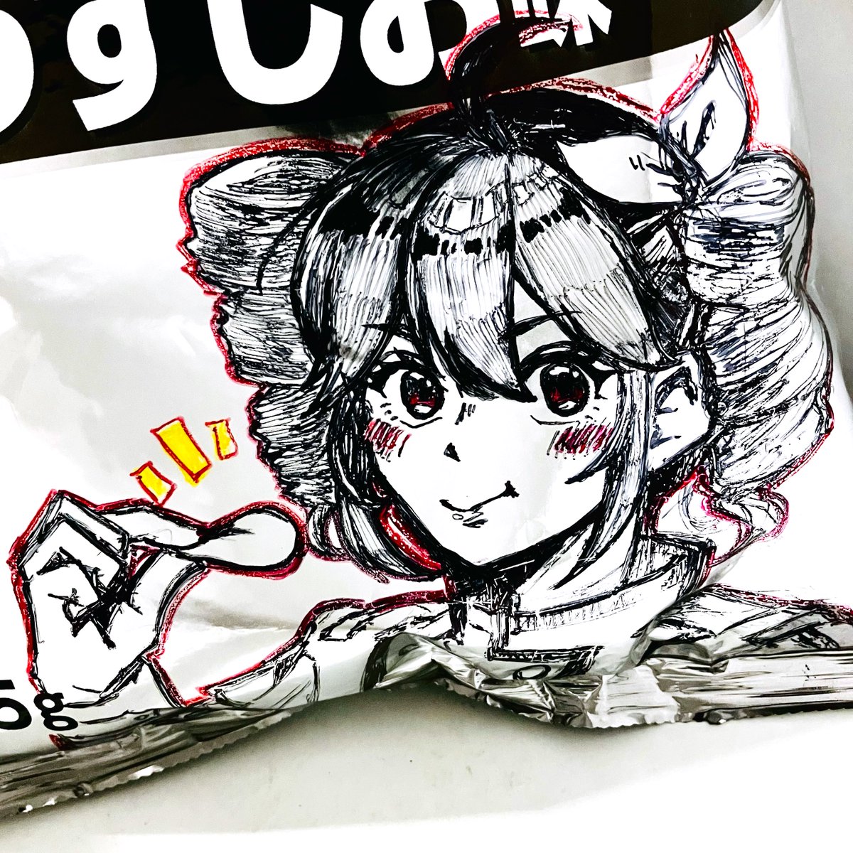 chatora0621's tweet photo. 白黒ポテチゲットしたからテトちゃん描いた〜  一発描き難しい…😌

 #ポテトチップス
 #重音テト #KasaneTeto https://t.co/47AF1WXQoc