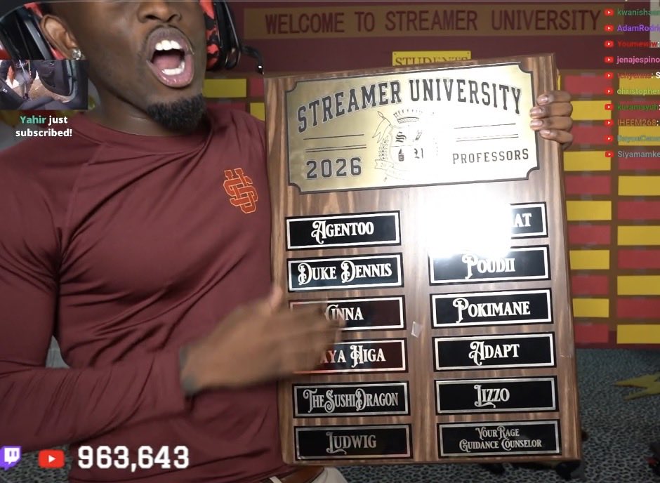 FearedBuck's tweet photo. Kai Cenat reveals the professors for Streamer University 2026

Agent00
Duke Dennis
Cinna
Maya Higa
TheSushiDragon
Ludwig
Kaiya Cenat
Poudii 
Pokimane
Adapt 
Lizzo
YourRAGE https://t.co/HrFuugEsQz