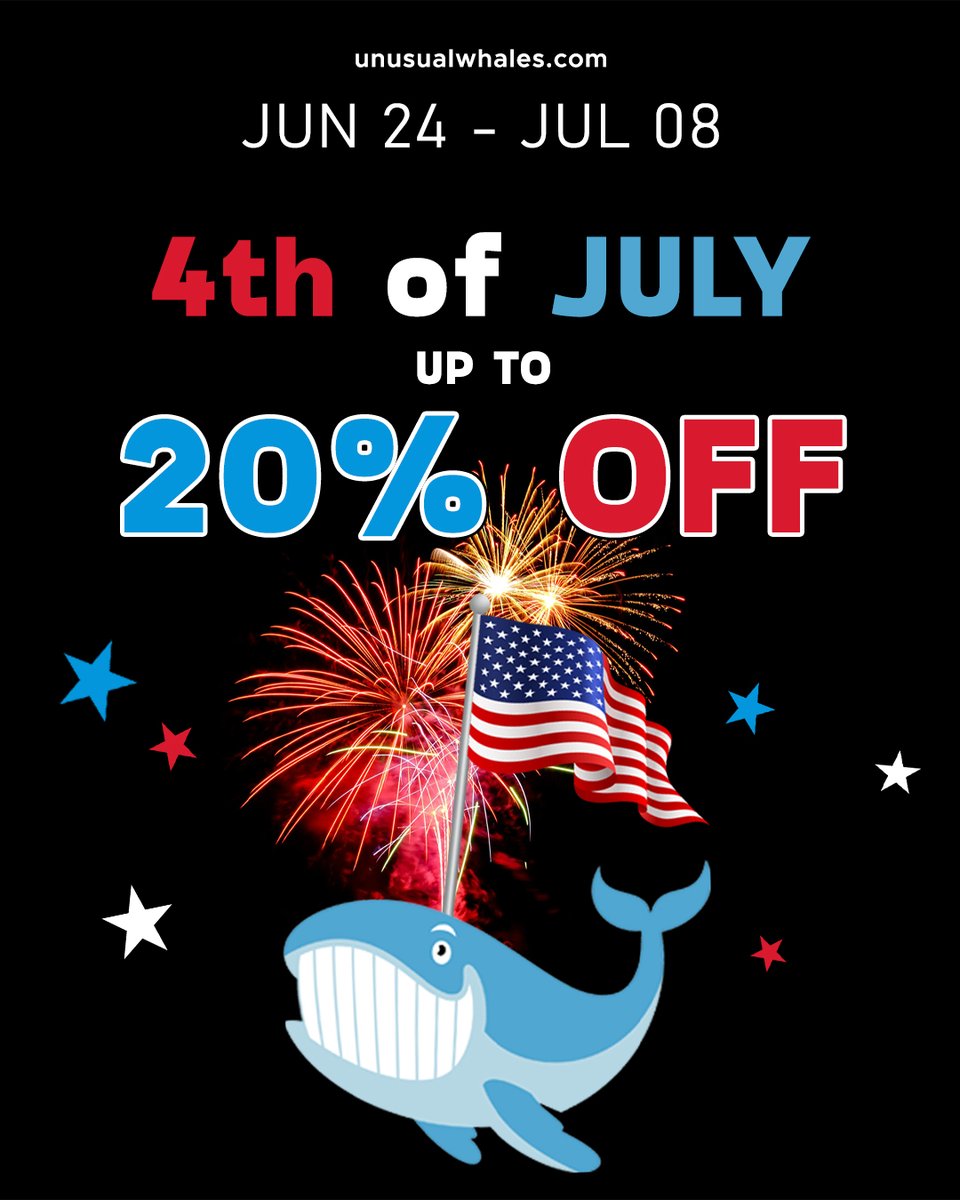 unusual_whales's tweet photo. SALE ENDS IN 1 DAY!

Unusual Whales is having a July 4th sale.

Get up to 20% off.

Ends July 8th!

We have created tools to help you navigate this market.

Join here: https://t.co/bsTCire8zT https://t.co/hcNNPLxJKr