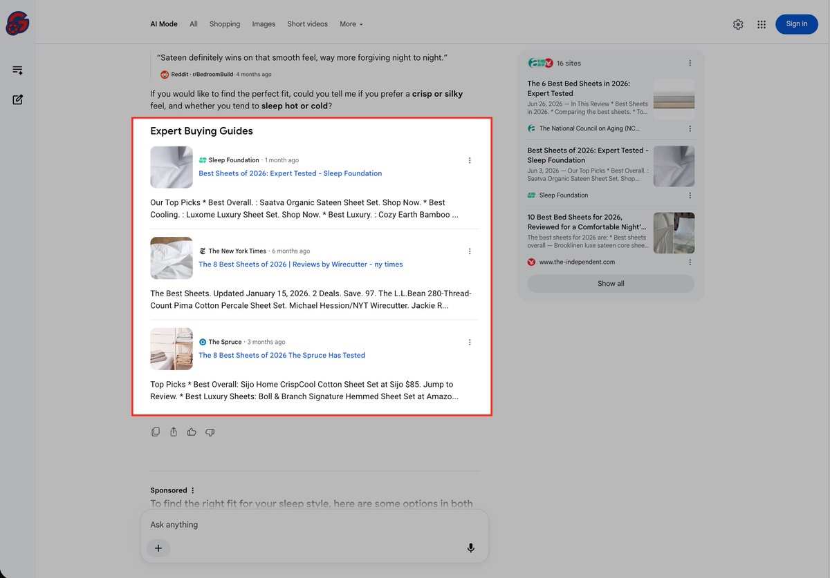 SERPalerts's tweet photo. Google appears to be experimenting more with rich cards for related content within AI Mode. 

Examples I've seen so far include an "expert buying guide" section and also a "product documentation" carousel for related content. 

@SachuPatel53124 also recently shared an example of a rich carousel for "clinical guides".

📖 More details and examples on this test: https://t.co/iIfqdi3UNv

📧 To keep updated on SERP changes, subscribe to my monthly newsletter: https://t.co/CyLde59l8t

🔎If you're a macOS user (sign up to the waitlist for Windows/Linux), you can also use @serplens for your SEO: https://t.co/QmDSUvDoPR