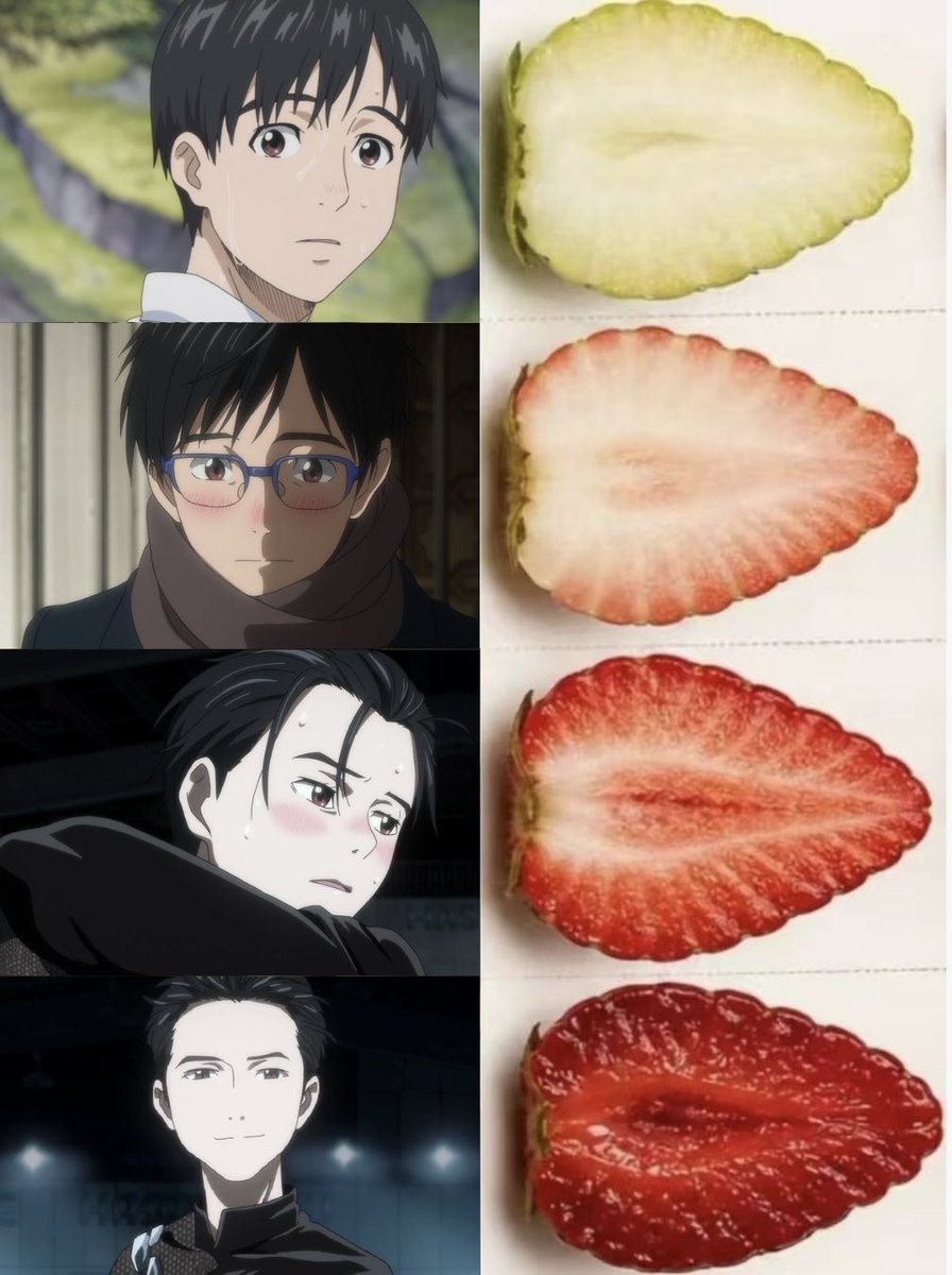 IwriteVikyuuSin's tweet photo. Hopping on this trend…of course Yuuri Katsuki had to be on this one 🤣
From the innocent cinnamon roll to evil sinful Eros… 
And whose credit it is that Yuuri ended up being delicious ripe 🍓? 

👀 https://t.co/Kpwk9JFpUm
