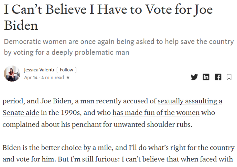 _carlbeijer's tweet photo. Thinking about that window of time after Tara Reade made her allegations but before people decided they were lies - when like four major liberal feminists rolled out articles like this https://t.co/I1rH7H6yzd