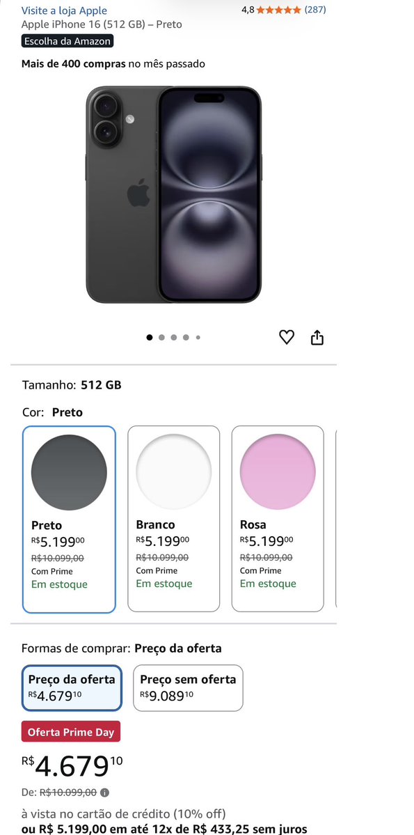 4nonim4_'s tweet photo. #AMAZON
Apple iPhone 16 (512 GB) – Preto

🔥 R$ 4.479,00
🎯 Cupom do anuncio
🛒 https://t.co/5DCQF23hvw https://t.co/gACVLFHEVa