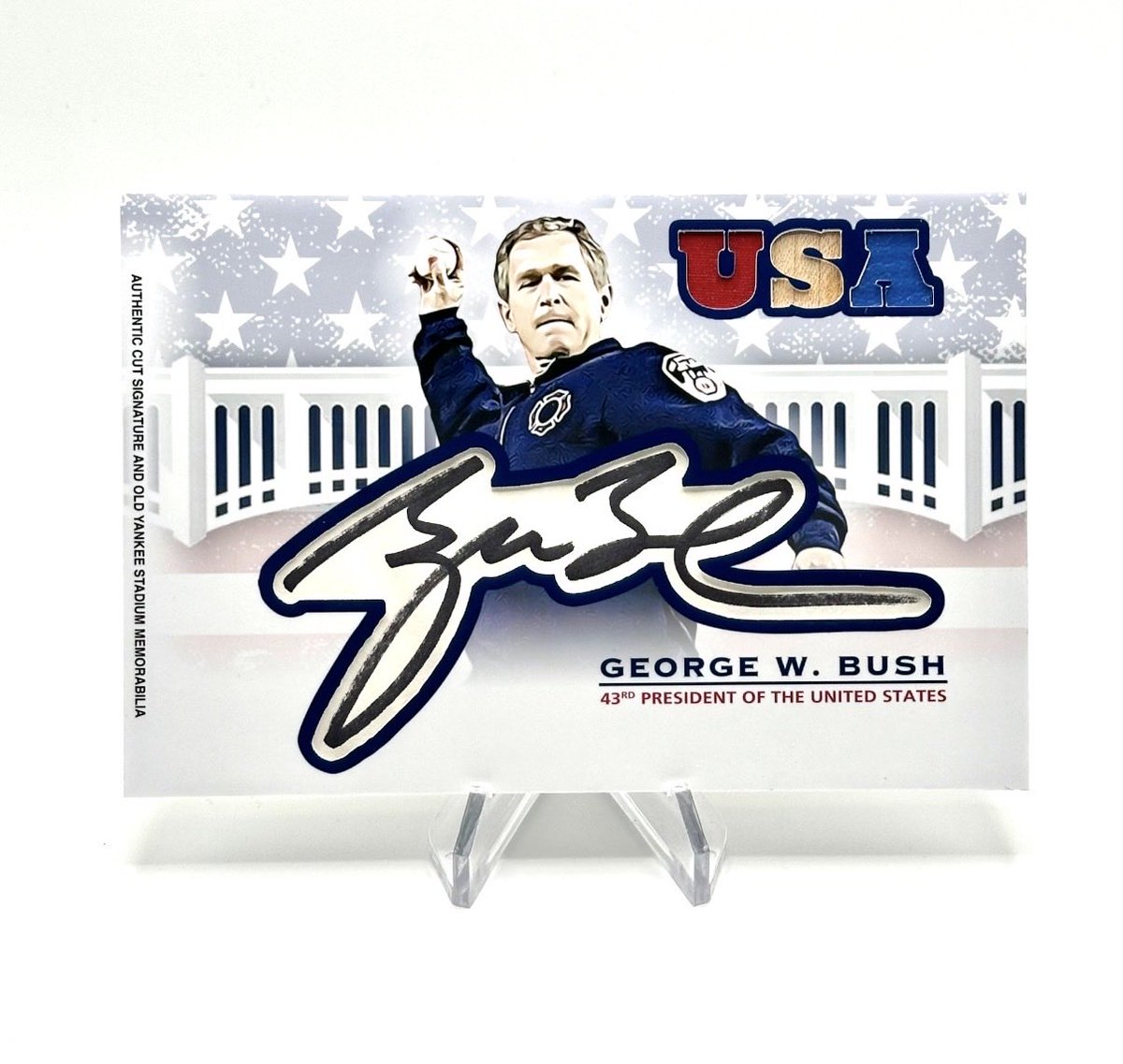 CardArtConnect's tweet photo. Five years ago, I cut up a signed book and two 2011 Allen & Ginter cards to create my first custom card. What a wild ride it has been since then. Happy birthday, President Bush! #journeyswithgeorge #thehobby #cardart https://t.co/yFmEt2L5H9