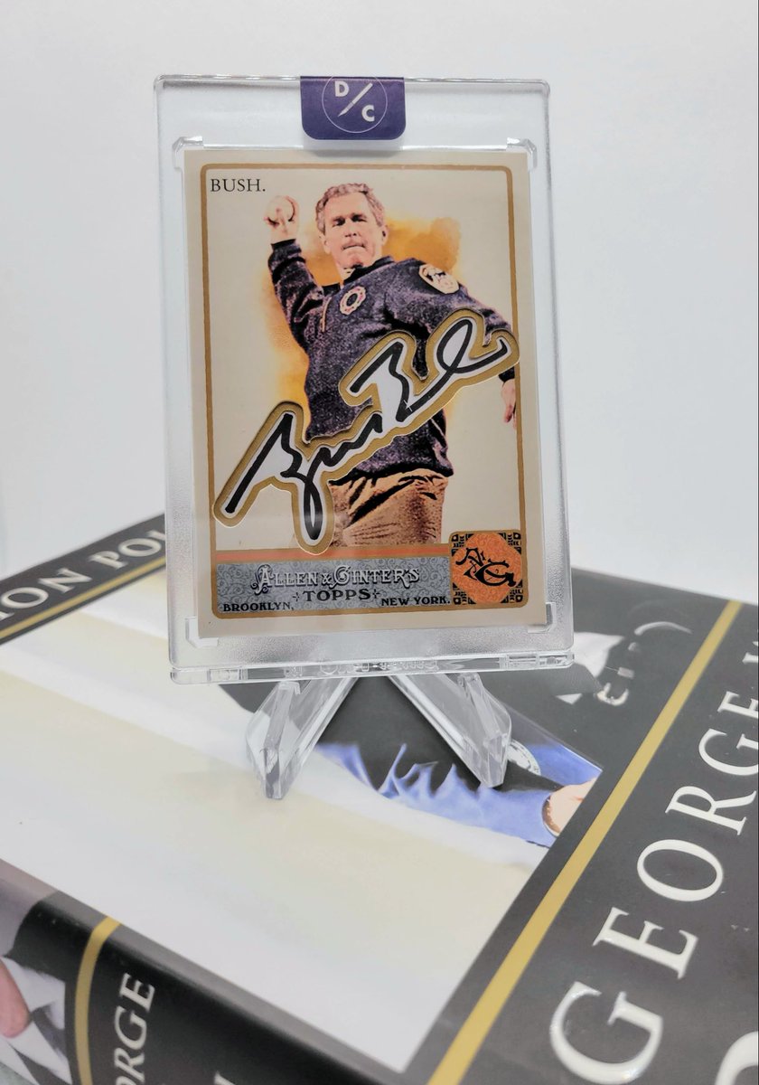 CardArtConnect's tweet photo. Five years ago, I cut up a signed book and two 2011 Allen & Ginter cards to create my first custom card. What a wild ride it has been since then. Happy birthday, President Bush! #journeyswithgeorge #thehobby #cardart https://t.co/yFmEt2L5H9