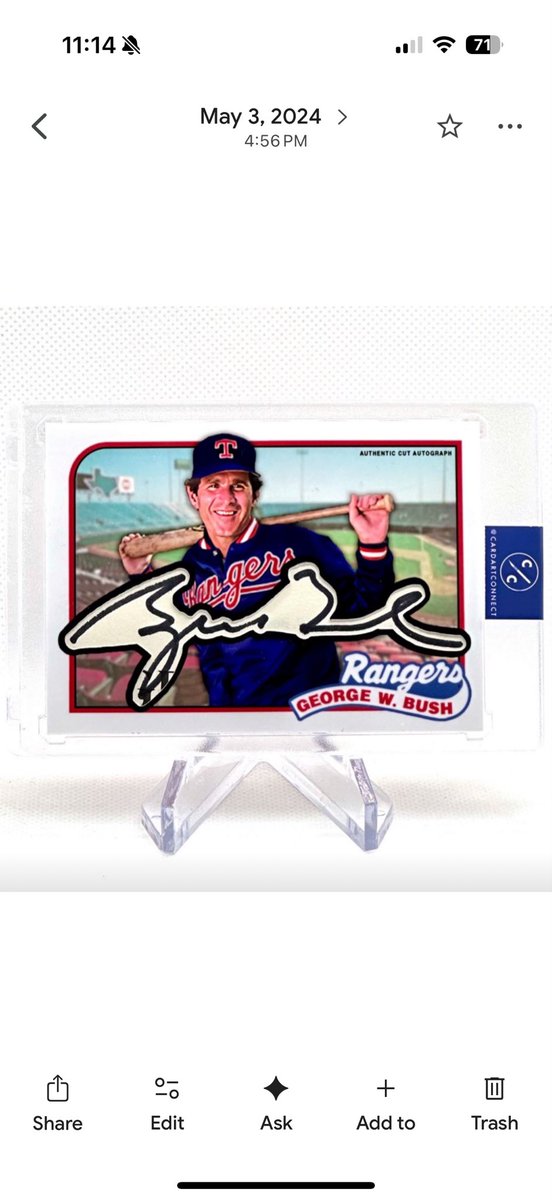CardArtConnect's tweet photo. Five years ago, I cut up a signed book and two 2011 Allen & Ginter cards to create my first custom card. What a wild ride it has been since then. Happy birthday, President Bush! #journeyswithgeorge #thehobby #cardart https://t.co/yFmEt2L5H9