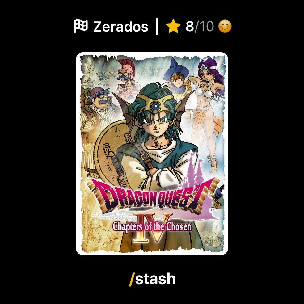 gusmuniz's tweet photo. Dragon Quest IV: Chapters of the Chosen (2007) 
8/10 ★★★★★★★★☆☆

Check out review on Stash!
https://t.co/QPifJNWVP1

@StashTrackGames https://t.co/yEQKqjcdNn