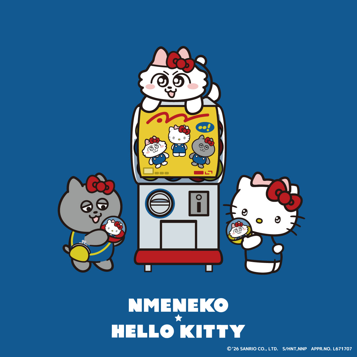 nmeneko_goods's tweet photo. 🍎ンめねこ×ハローキティ🍎

#ンめねこ とうすくろもハローキティとおそろいのお洋服😊

みんなでリボンを着けているところもとってもかわいい！

☆ˊˎ˗━━━━━…‥・
 「ンめねこ×サンリオキャラクターズ POPUP STORE」
場所：キデイランド12店舗
原宿店
光が丘店
新宿店
ららぽーと富士見店
名古屋パルコ店
大阪梅田店
京都四条河原町店
心斎橋パルコ店
広島パルコ店
福岡パルコ店
アミュプラザくまもと店
金沢フォーラス店
