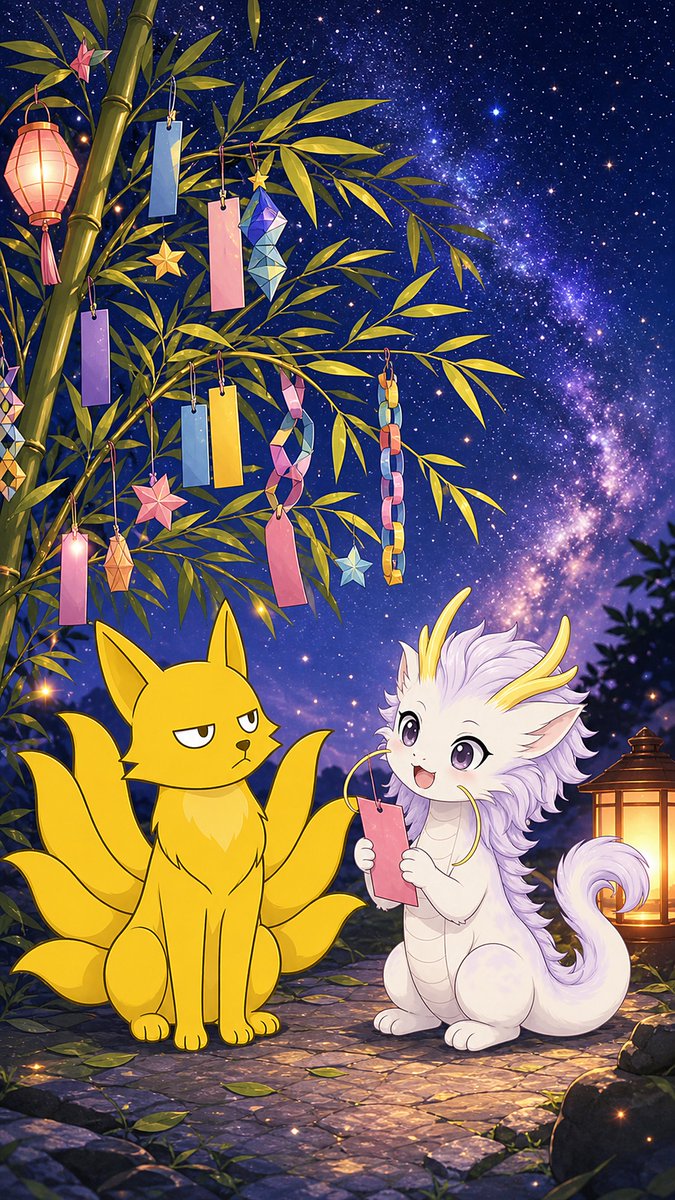 tas0garedoki_hr's tweet photo. 🎋 七夕おめでとう🌌
コンちゃんとアメちゃんより。
あなたの願いごとが、天の川まで届きますように⭐ https://t.co/iGxS44L6Pg