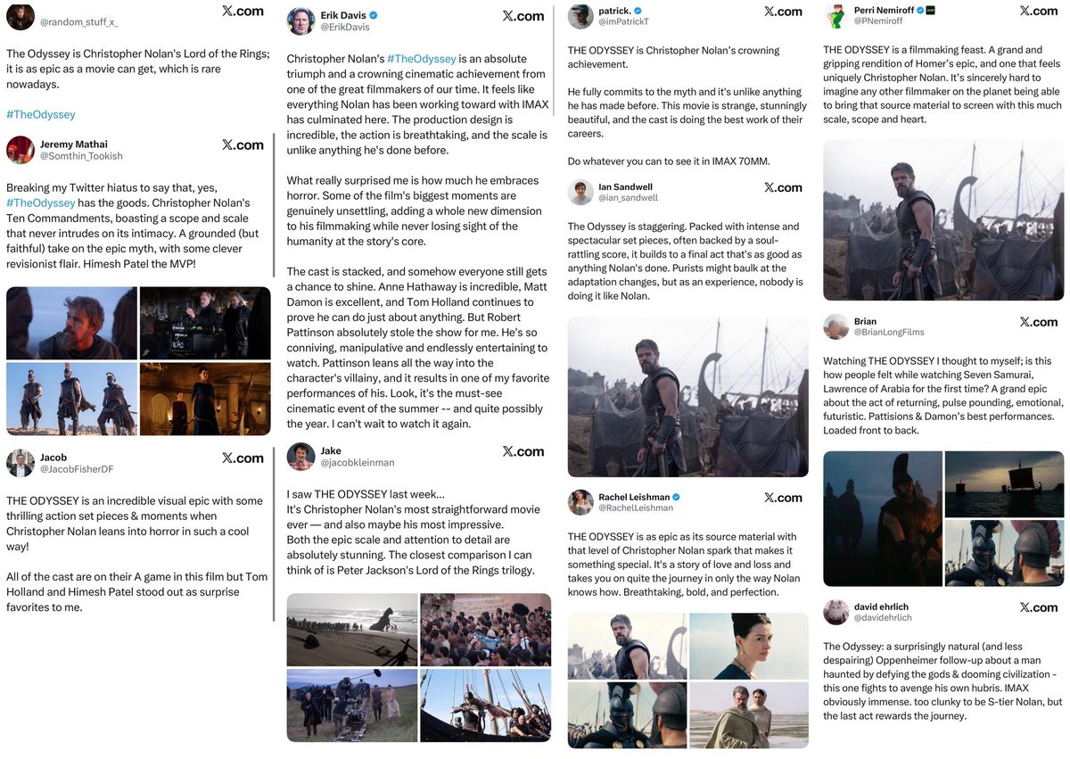 charliodyssey's tweet photo. I love what i woke up to, just immense praise for the odyssey (pic from theodyssey subreddit) https://t.co/Q3J2GQiD01