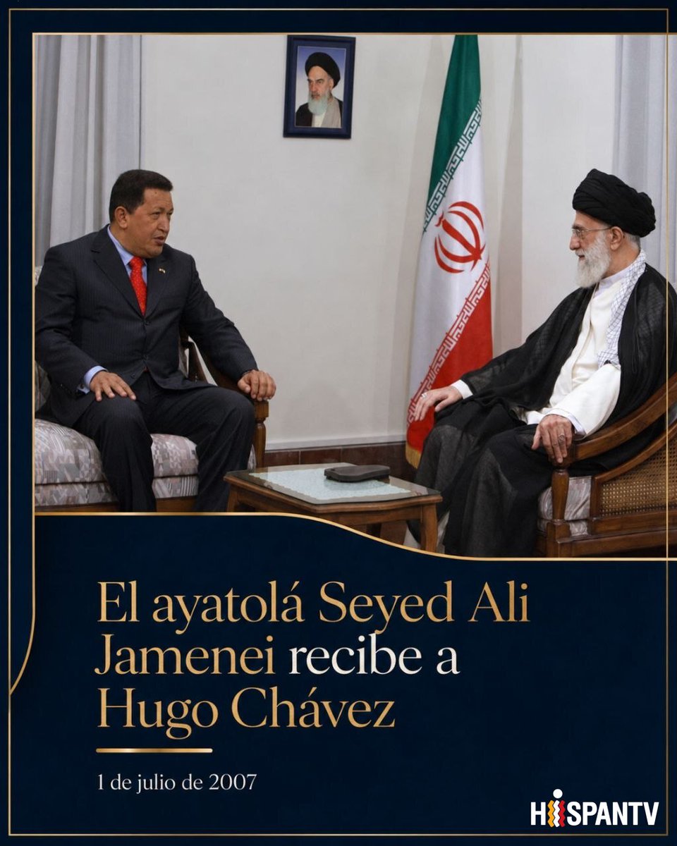 Nexo_Latino's tweet photo. 🔴 Encuentros históricos | El líder mártir, ayatolá Seyed Ali Jamenei y ex presidente Chávez 🇻🇪 en el 1 de julio de 2007, se reunieron y ratificaron su alianza estratégica al coincidir en que la hegemonía estadounidense está en retroceso. https://t.co/i9HWLiE4pa