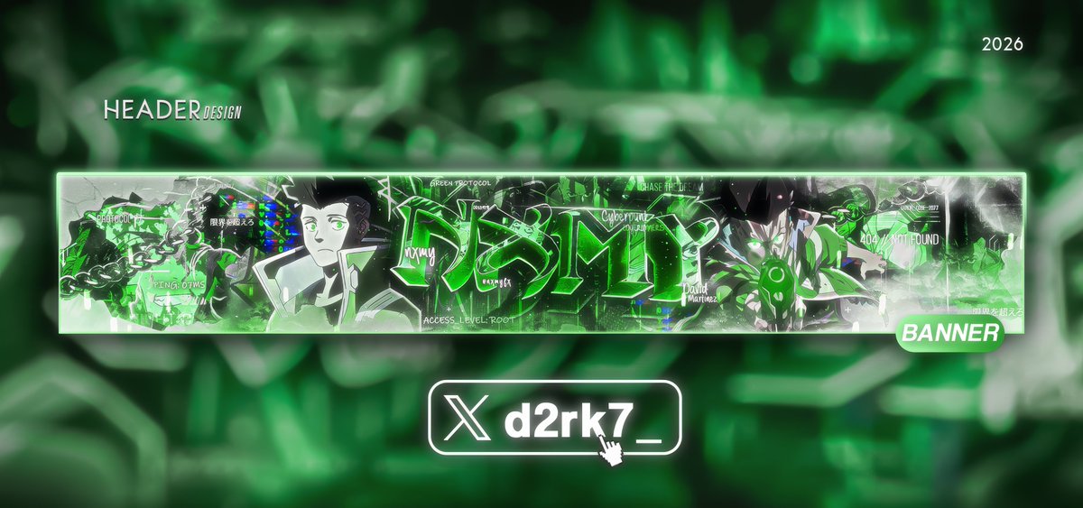 d2rk7_'s tweet photo. Just finished this David Martinez (Cyberpunk: Edgerunners) header for a client. 👀💚
What do you think? Rate it from 1–10! 👇

💌 Commissions OPEN — DM to get your own custom design.
♻️ Likes &amp; RTs are always appreciated! https://t.co/8AbnRSI4N7