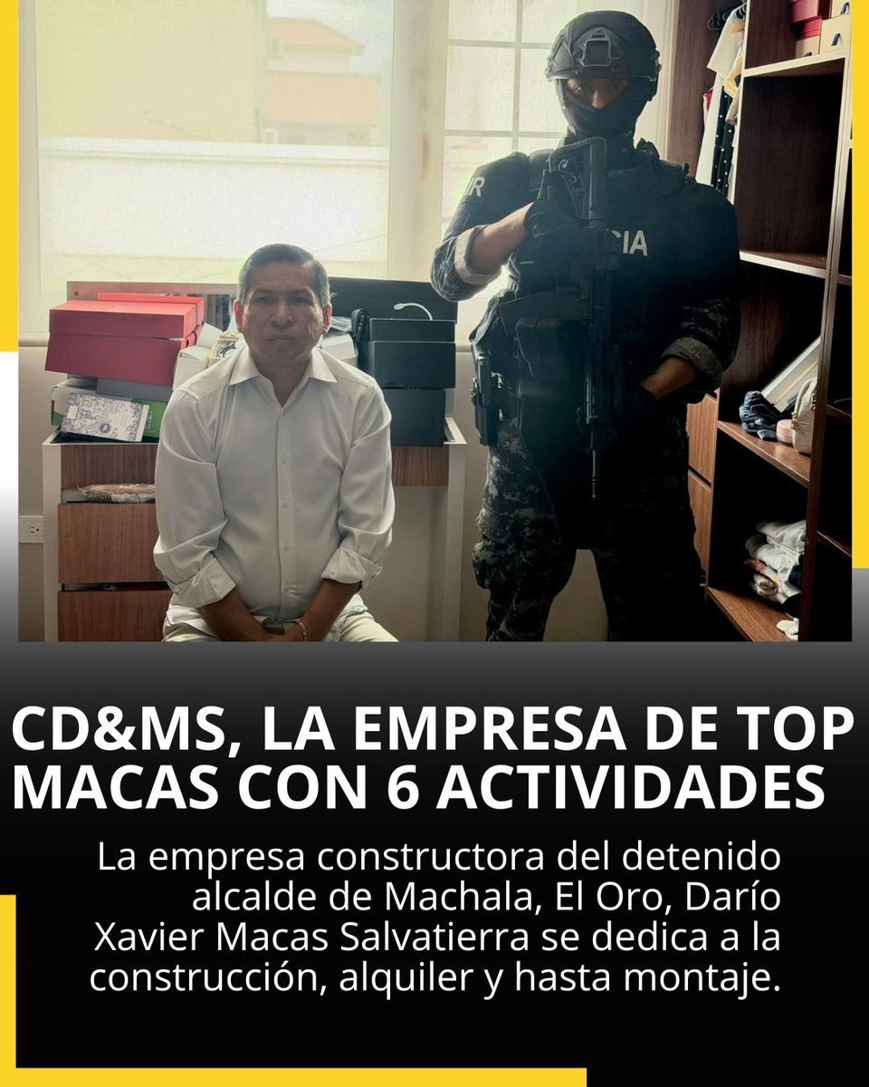 politicsecu's tweet photo. 📍Darío Xavier Macas Salvatierra tiene dos empresas, Camaroneras Merescisne y Constructora D&MS, según registro de la Superintendencia.

La primera fue creada en 2016 y en los últimos 4 años ha reportado 0 ingresos. D&MS la creó el 20 de febrero de 2025 y ha facturado $ 655.929.

La gerente de esta empresa es Andrea Icaza Paladines, quien también es asesora jurídica de Aguas Machala Ep.