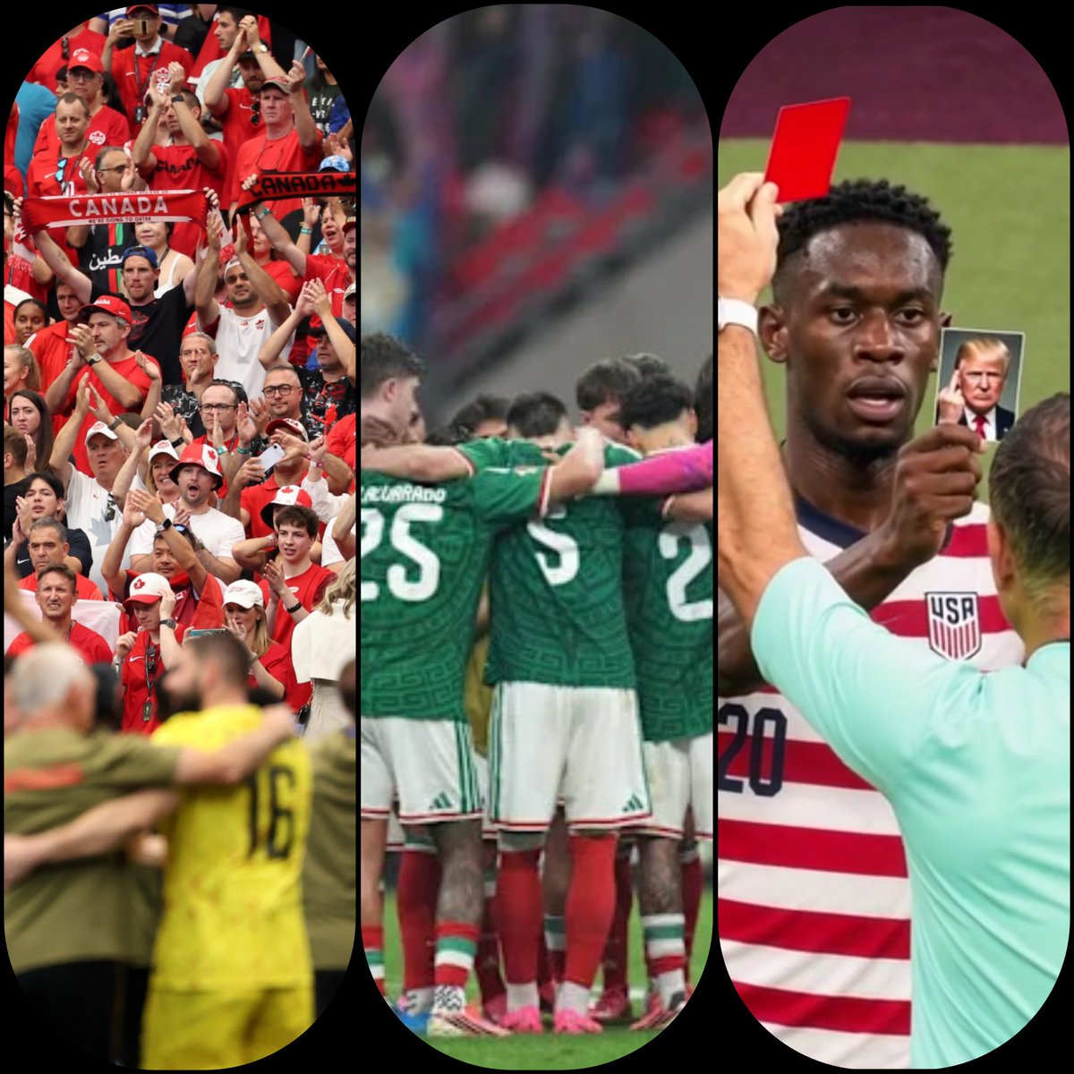 HenriAGS's tweet photo. All 3 World Cup hosts eliminated in the same round, but not alike:

🇨🇦: Proudly, with its best showing ever in a World Cup
🇲🇽: Courageously, pushing favourite England to the brink
🇺🇲: In shame, with the world cheering against their pedophile-ruled shithole for tarnishing the game https://t.co/jZ0rrugp1Y