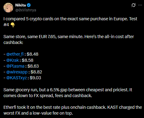 hankisinvesting's tweet photo. 🚨 CRYPTO CARD DRAMA: KAST EXPOSED 

(EtherFi vs Kast)

A breakdown:

Mike from EtherFi
Raagulan from KAST

> Mike does a QRT to a user who tested 5 cards (image 1)

he essentially says, "EtherFi has the best product but our marketing sucks."

> Raagulan makes a post about Mike's post and started the drama w/ a heater (image 2)

> Mike responds calling KAST scammers and Raagulan a con artist (image 2)

> Mike then EXPOSES KAST's horrible terms of service
(image 3)

> there has been ZERO response so far..

so I looked into it more.. 

any assets deposited are immediately a deemed disposition in lots of countries

on top of that.. 

KAST charges you for failed transactions (image 4)

the cherry on top?

if you transfer assets to KAST you are effectively selling them to KAST which is a taxable event

i can't believe this app is free