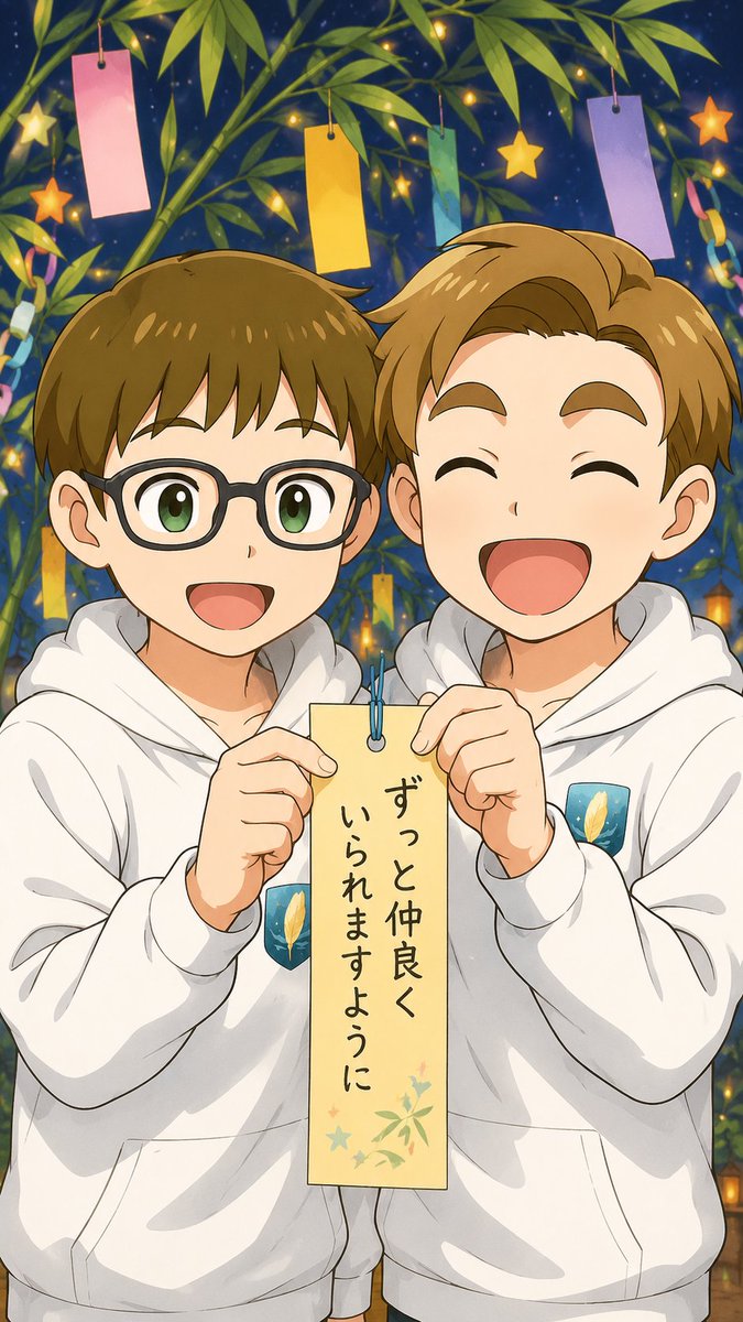 vbcproject's tweet photo. 今日は七夕。バーチャル少年合唱団のみんなも短冊にお願いを書いています。
皆はどんなお願いがあるかな？全部叶うといいですね。
あ、でも先生の願いはかなうことはないでしょうｗ
＃七夕 https://t.co/X0D2cl9opr