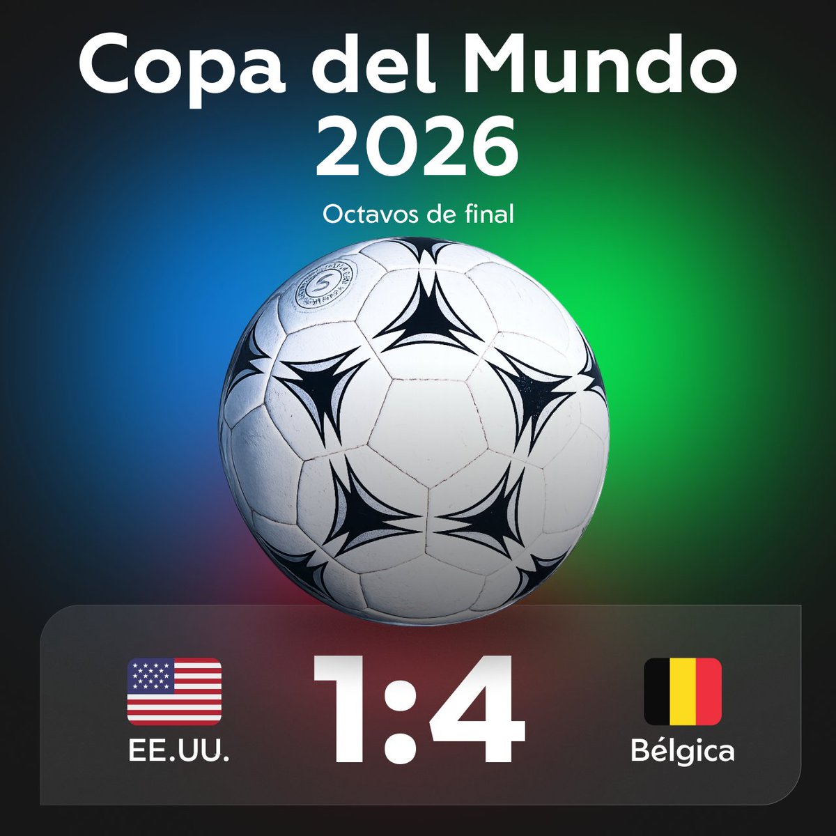 ActualidadRT's tweet photo. ⚡️🇺🇸 1:4 🇧🇪⚡️

Bélgica se impone a EE.UU. y avanza a los cuartos de final del Mundial. https://t.co/xbnj2j9pH8