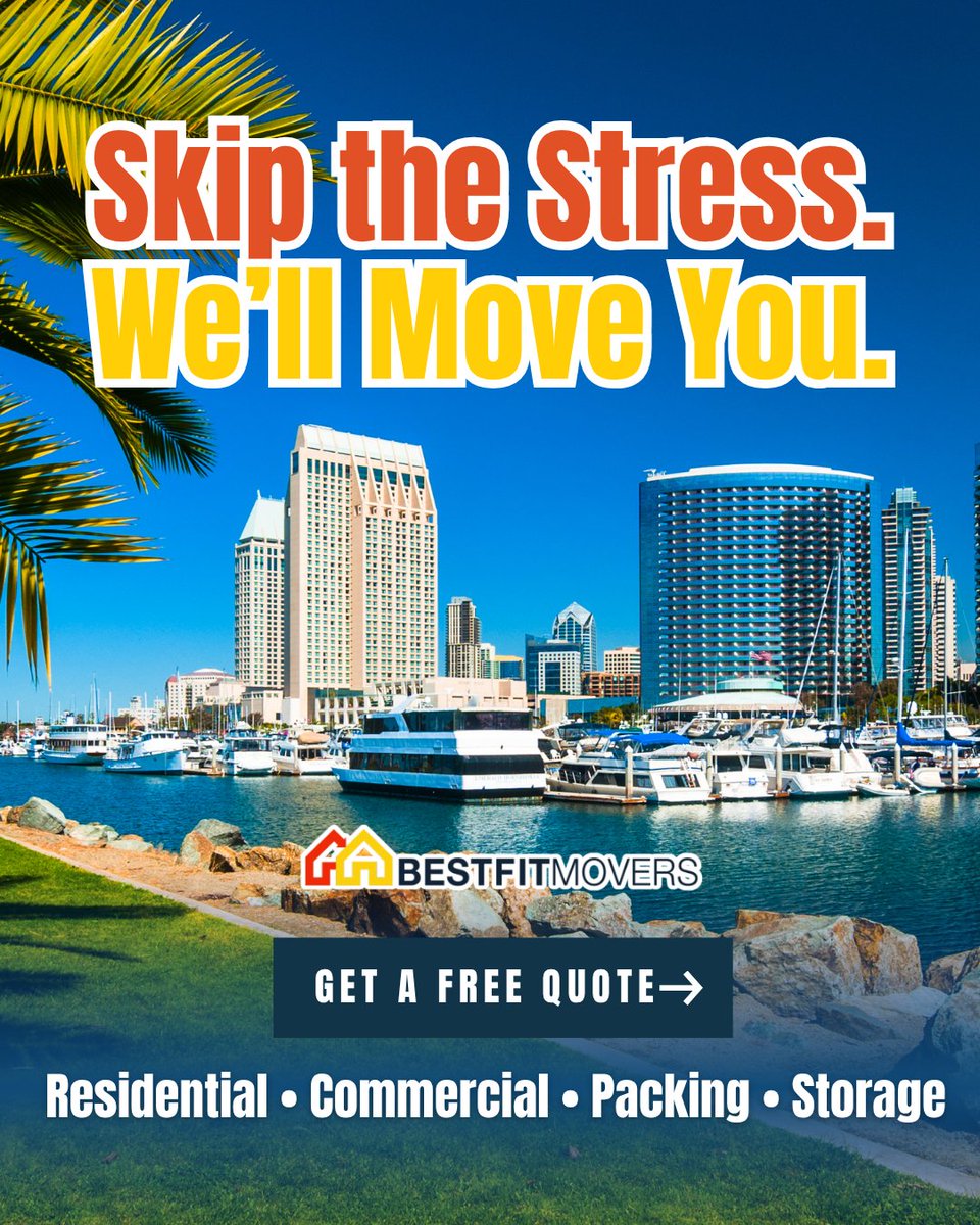 BestFitMovers's tweet photo. Moving in San Diego or Orange County? Don't sweat the heavy lifting or packing paranoia. Let the licensed pros at Best Fit Movers handle your moving day safely and efficiently! 💪📦
Get a fast, free quote today: 📞 (858) 256-1966 https://t.co/HPKl7bnIiY