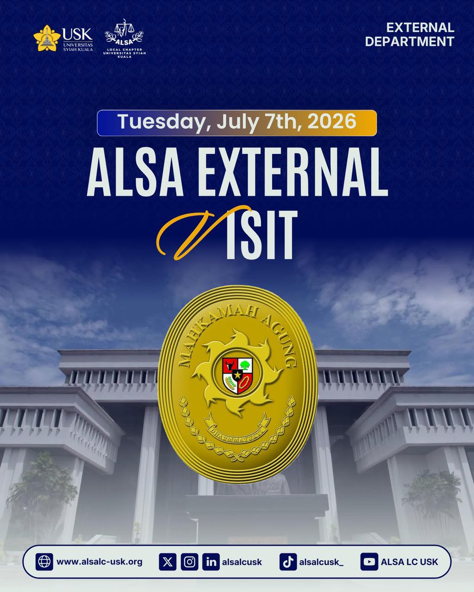 alsalcusk's tweet photo. [ALSA EXTERNAL VISIT: MAHKAMAH AGUNG REPUBLIK INDONESIA]

Hello, ALSAians!

ALSA LC USK proudly presents ALSA External Visit, an opportunity to gain firsthand insight into Indonesia's judicial system through a visit to Mahkamah Agung Republik Indonesia.

Keydates &amp; Information: https://t.co/veklyxQefk