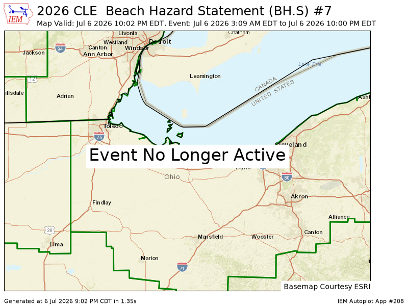 HuntersWx's tweet photo. CLE expires Beach Hazard Statement for Cuyahoga, Erie, Lorain, Lucas, Ottawa [OH] https://t.co/JMzN6X4iq3 https://t.co/53NimRzuQI