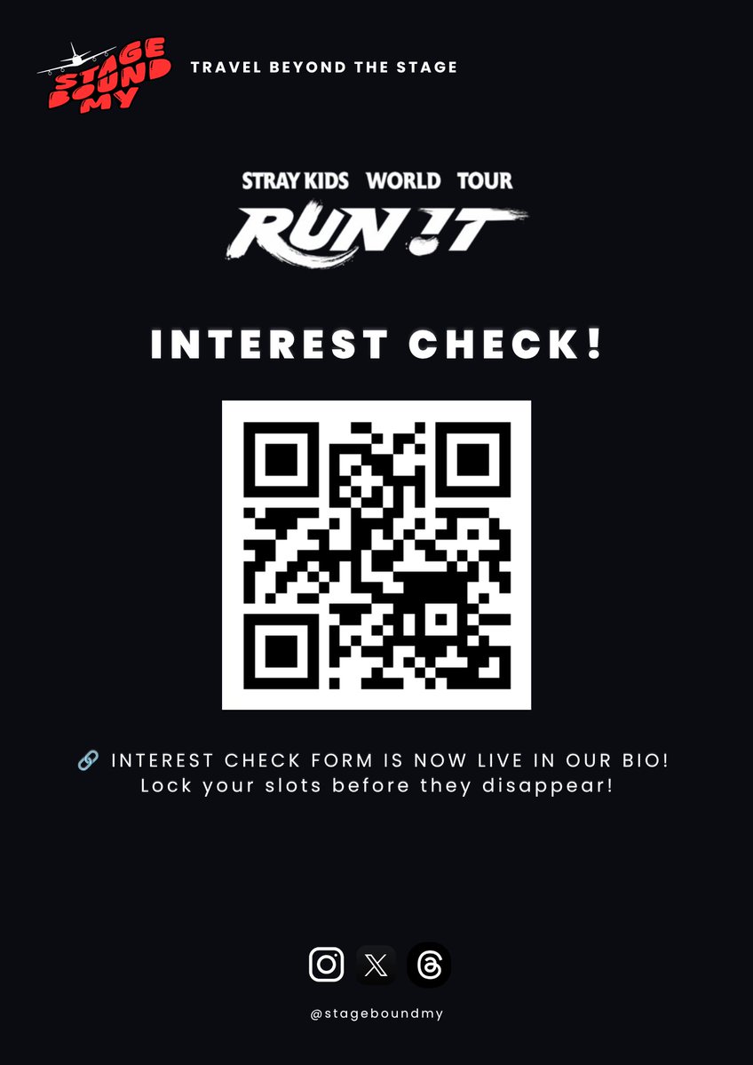StageBoundMY's tweet photo. STAY! Korang dah ready nak RUN IT? 🏃‍♂️💨❤️

It’s official! Stage Bound MY is planning a massive group trip from Malaysia to Singapore for the Stray Kids World Tour  this March 2027! 🛫🇸🇬 https://t.co/2rqsIPa551