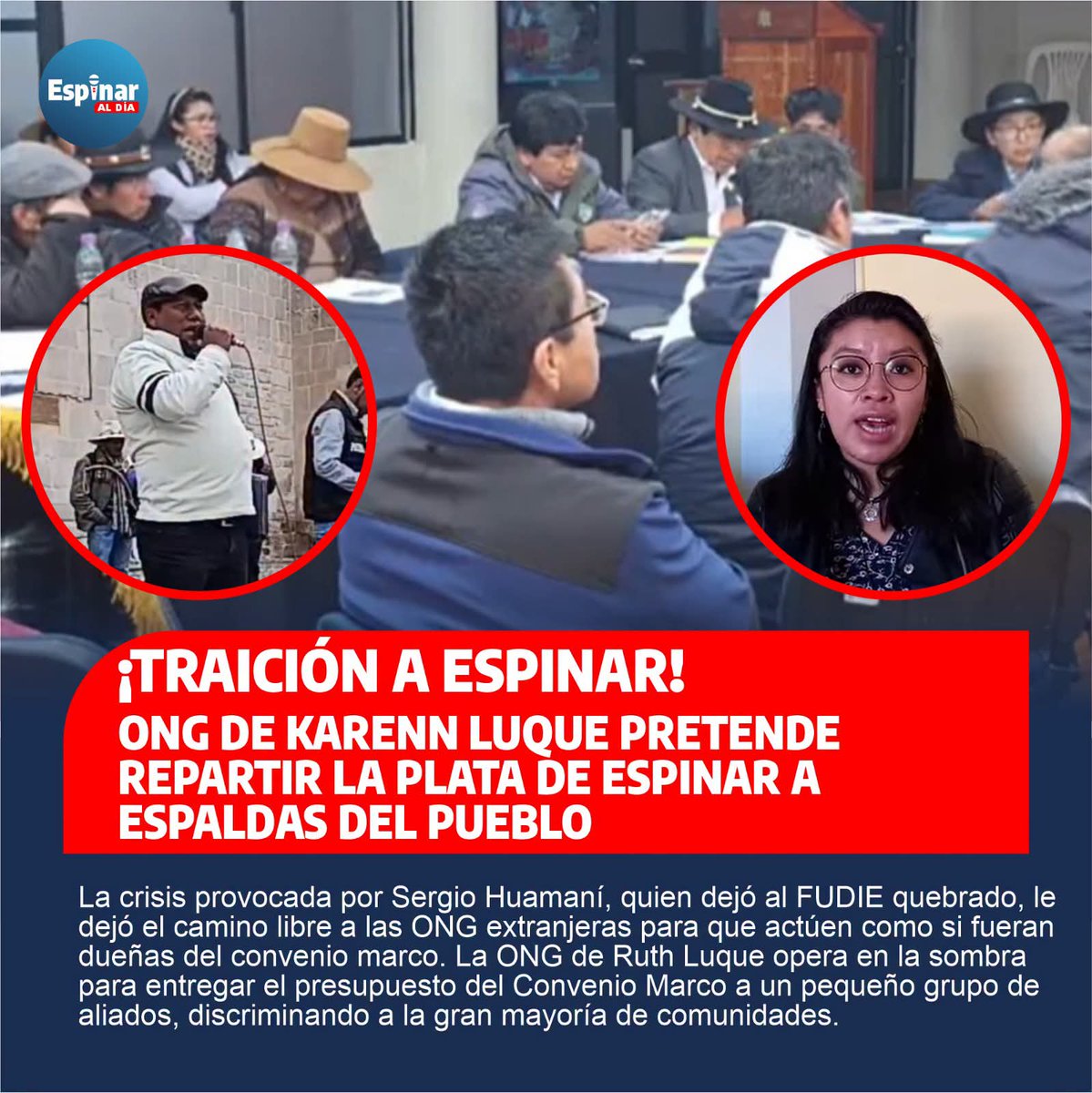 warriorperuvian's tweet photo. En la Ciudad del Cuzco, denuncian que Ruth Luque y su sobrina Karen Luque, a través de su ong "Derechos Humanos Sin Fronteras", están haciendo faenon con el alcalde del distrito "el Espinar" desfalcando las arcas publicas.
Fuente: medio Espinar al Día/facebook. https://t.co/b6Y4JPwGid
