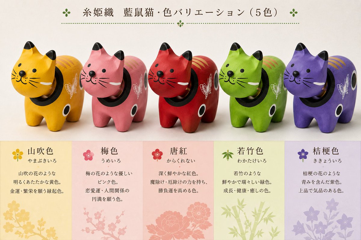 tokiwa_k's tweet photo. 張り子の首振り猫のカラーバリエーション。とてもかわいい。 https://t.co/J7RS3L7Zej