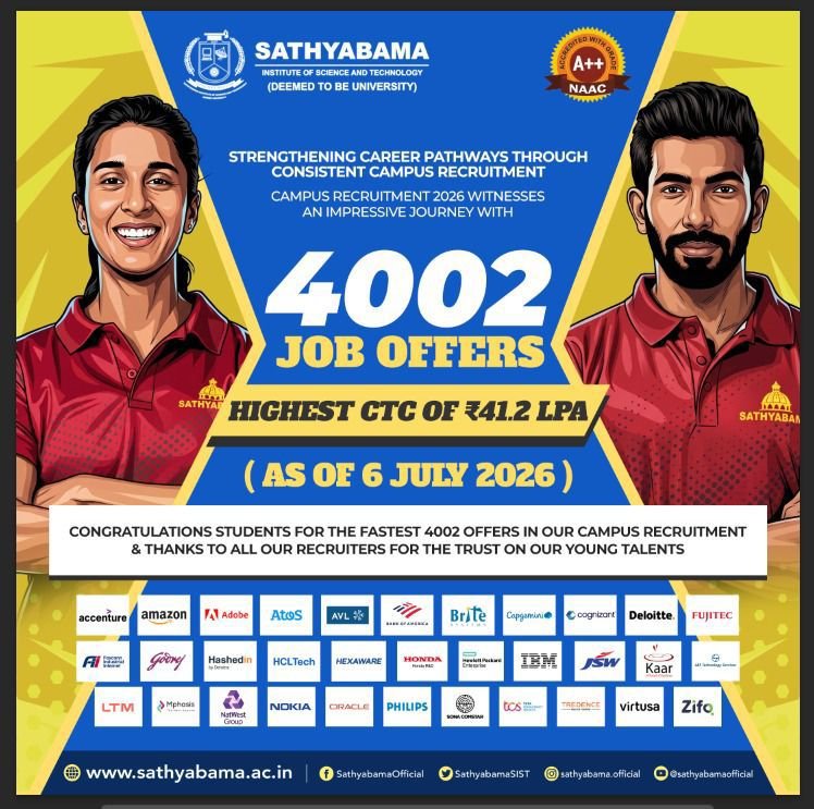 SathyabamaSIST's tweet photo. #sist #Sathyabamauniversity #sathyabama #highestCTC #placements https://t.co/GcX4SkxqHx