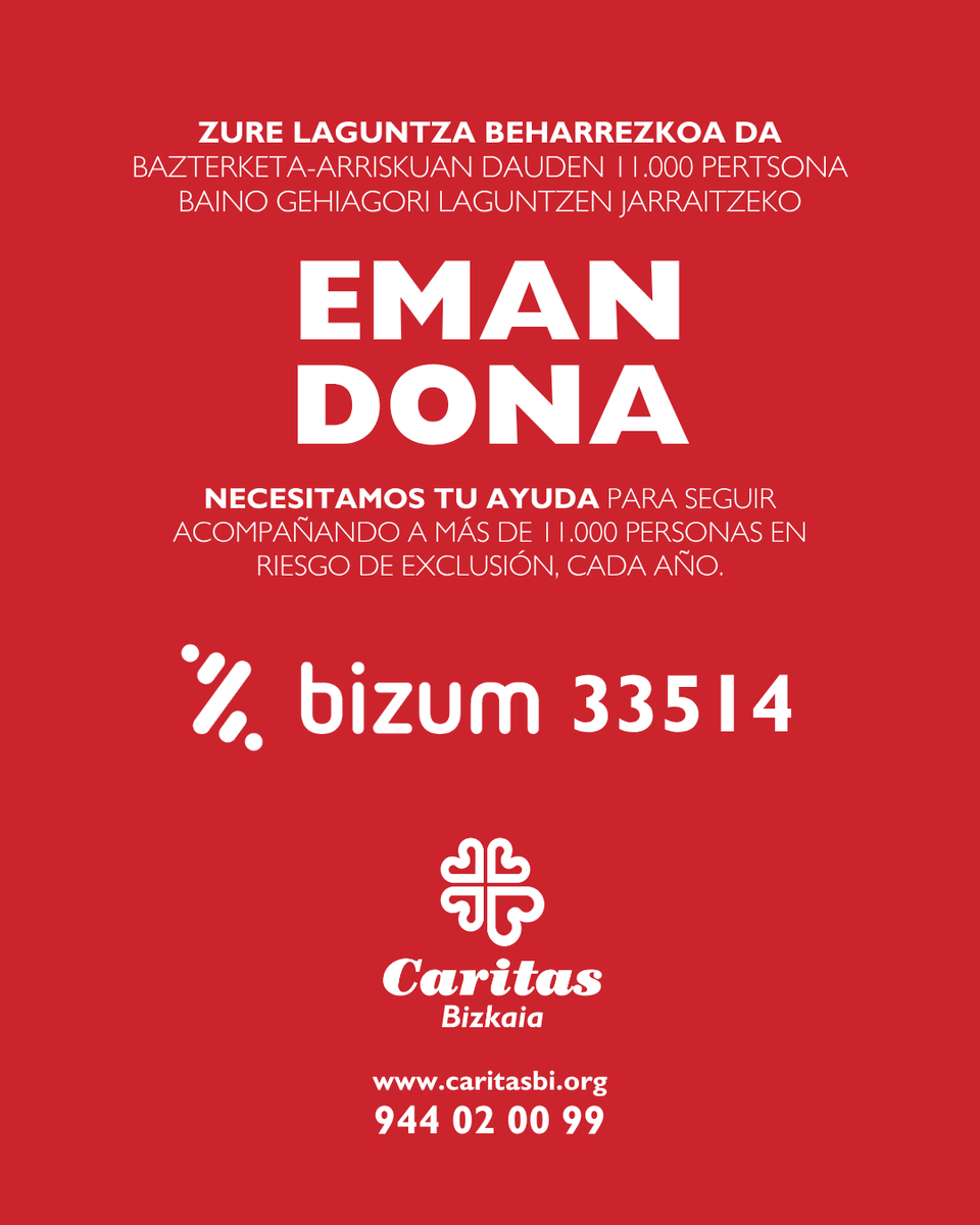 caritas_bizkaia's tweet photo. ❤️ ZUREKIN GARA

11.607 pertsona lagundu ditugu 248 proiekturen bidez. 

Horren atzean, 1.805 boluntario, 3.759 bazkide eta laguntzaile, eta 333 erakunderen konpromisoa dago.

Más que cifras: son personas, historias y nuevas oportunidades.

Gracias por hacerlo posible🤝 https://t.co/VxEsS45IWq