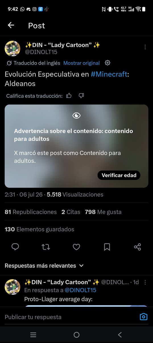 AlbertoPuigMuo1's tweet photo. @DINOLT15 No sé por qué el penúltimo dibujo que hiciste de la familia de los proto-llager me lo marca contenido para mayores de edad, pero sí que lo he visto y está guapo, aparte el último también me gustó https://t.co/tvOogNRYvR