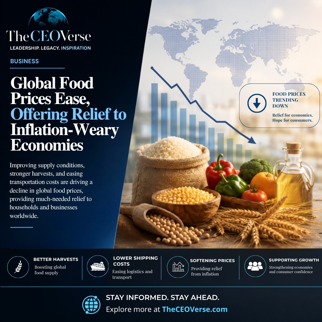 TheCEOVerse's tweet photo. Global food prices are easing, offering relief to inflation-weary economies and supporting a more stable economic outlook.

🔗 https://t.co/H0zI4NnaJ4

#Business #FoodPrices #Inflation #TheCEOVerse https://t.co/iK1ito9wZZ