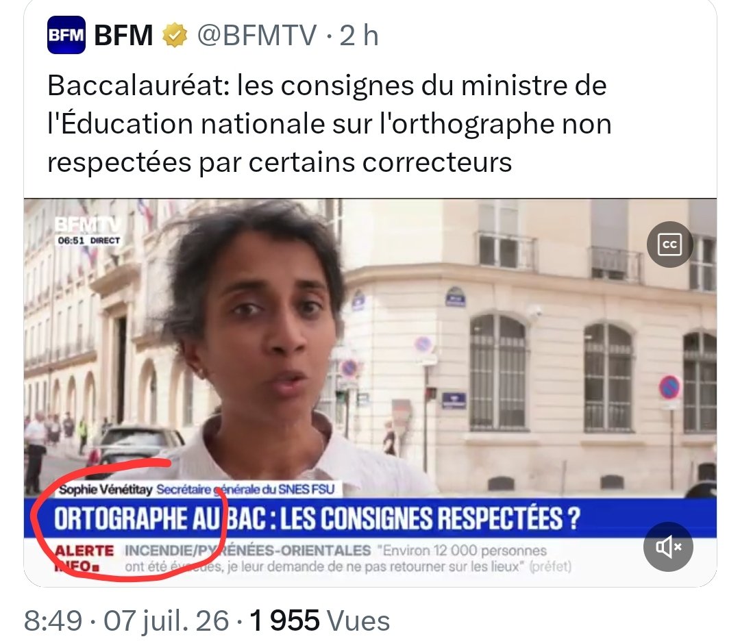 Lucius_Gellius's tweet photo. Gag @BFMTV sur l'orthographe au bac... Encore une bonne raison d'apprendre le grec ancien pour savoir où mettre les H 😏:
ὀρθός / orthós, « droit» γράφω / gráphô, « écrire »:
Le thêta θ s'écrit TH
Le phi φ s'écrit PH. https://t.co/oUB2DXuT4E