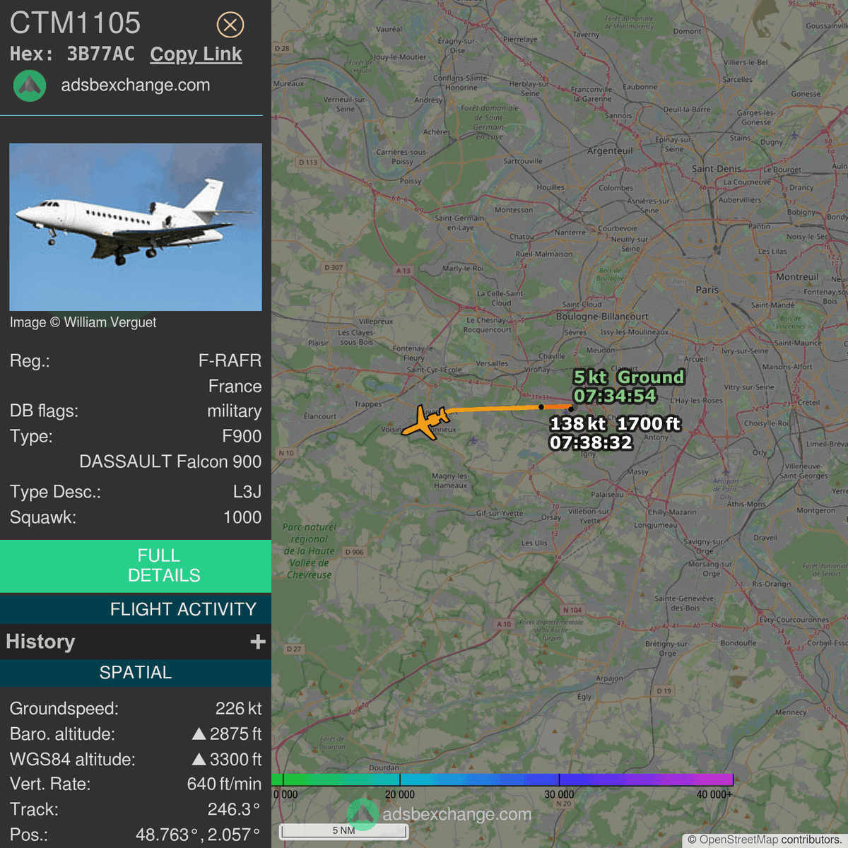 FlottePresident's tweet photo. 🛫 Un Dassault Falcon 900EX EASy 🇫🇷 République Française vient de décoller près de Villacoublay/Vélizy, France.
Vol #CTM1105, immatriculation #FRAFR.
Suivre le vol : https://t.co/YO4cupvANh https://t.co/6ifGWwowO7