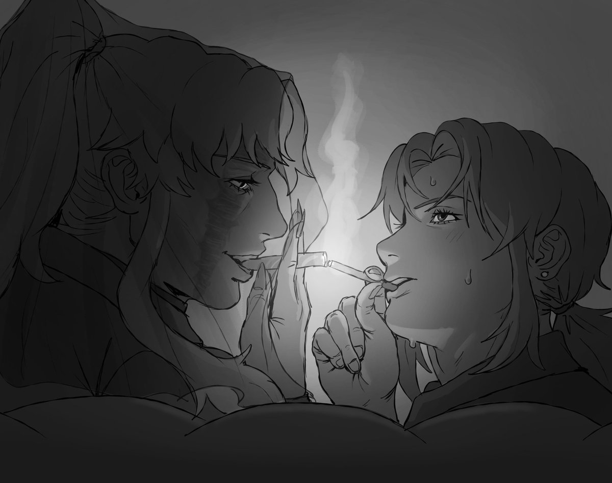 Soficrobio's tweet photo. The continuation that didn't happen in the fanfic (si la memoria no me falla...)

Cigarette kiss @CWPorcupine
#blacklagoon #balalaika #revy https://t.co/Fby904LKsv