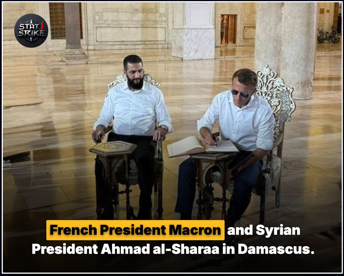stat_strike's tweet photo. French President Macron and Syrian President Ahmad al-Sharaa in Damascus.
#military #power #armys #ArmyPower #usmilitary #armylover #viral #militarystrength #statstrike #foryoupagee #fyp #reels #shorts https://t.co/pZt6b7D0Jl
