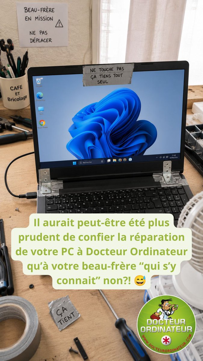 13700Docteur's tweet photo. Vous avez vu passer la fameuse clim montée à l’envers ? 😅
Le beau-frère, le cousin ou le pote “t’inquiète, je m’y connais”… ça marche aussi pour les PC.

À la fin, le PC finit souvent en soins intensifs 🩺💻
Le pote, c’est sympa. Le pro, c’est mieux.

📍 Docteur Ordinateur https://t.co/HIAnDbZonq