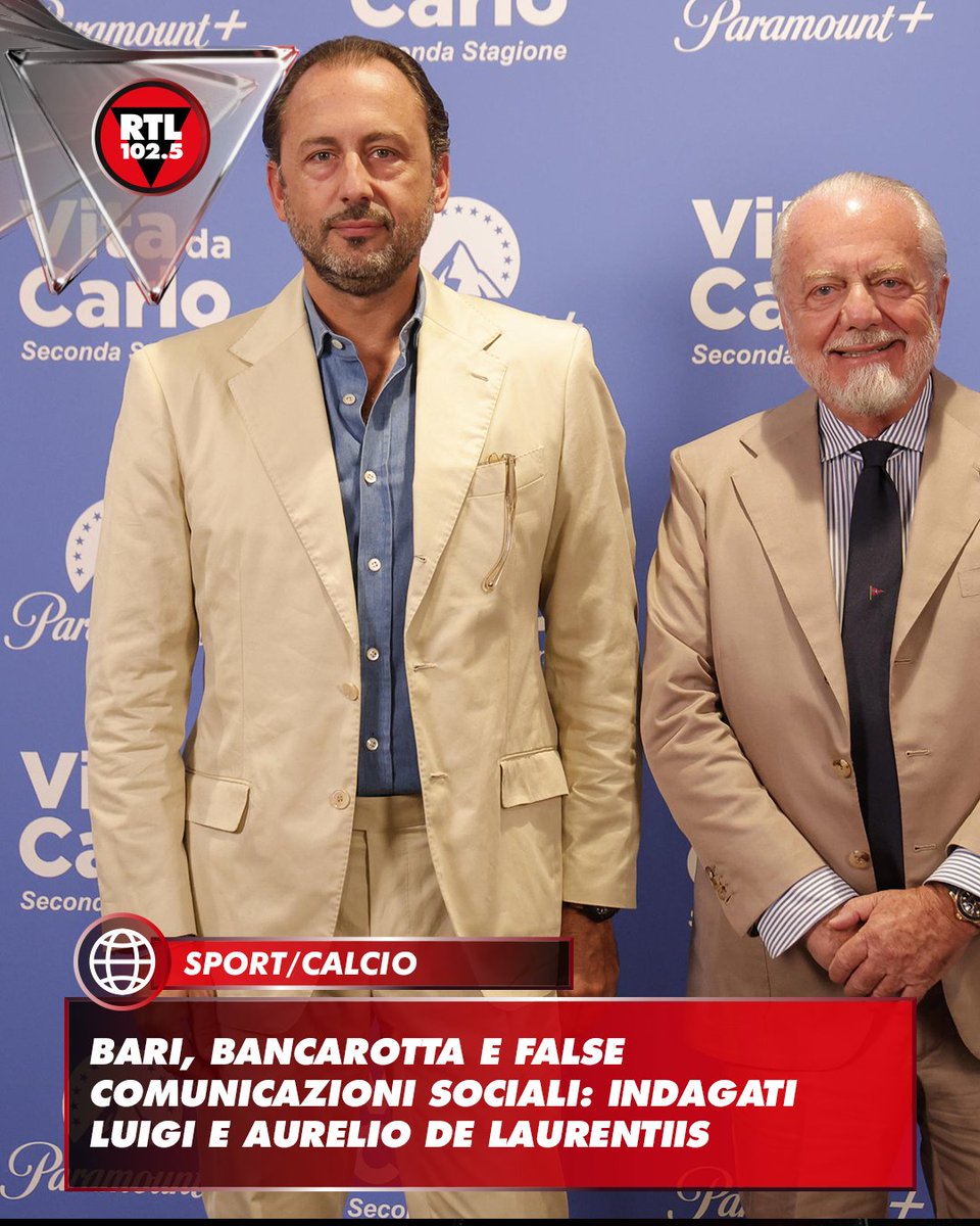 rtl1025's tweet photo. ⚽ Luigi e Aurelio De Laurentiis sono indagati dalla Procura della Repubblica per varie ipotesi di reato di bancarotta fraudolenta patrimoniale, bancarotta fraudolenta impropria da reato societario, bancarotta fraudolenta impropria da reato societario e false comunicazioni sociali nell'ambito della gestione della Società Sportiva Bari.

📸 ANSA/GIUSEPPE LAMI