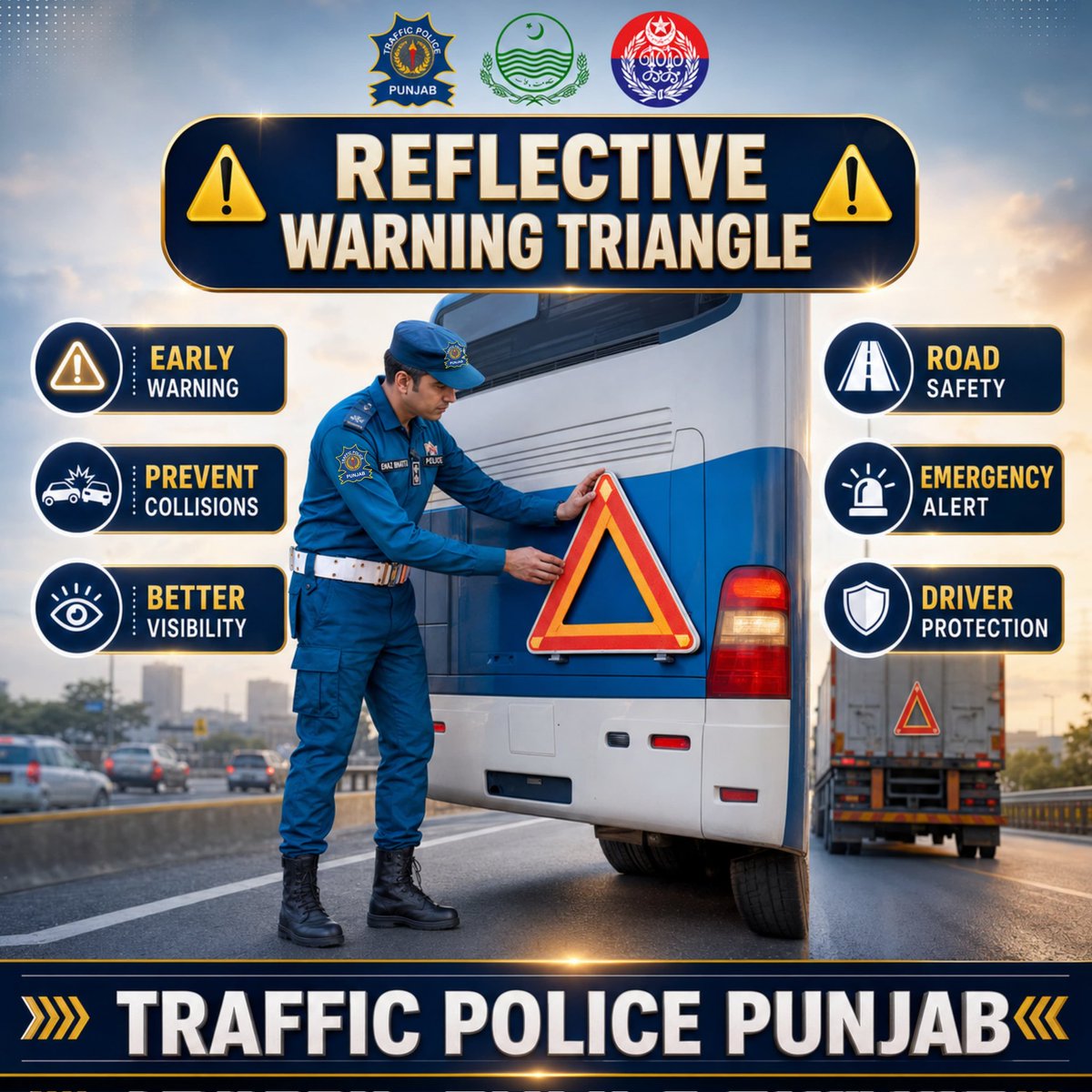 PunjabTraffic's tweet photo. ریفلیکٹو وارننگ ٹرائی اینگل — ایک چھوٹا قدم، قیمتی جانوں کا تحفظ

#awareness #RoadSafety #lifesaving #empowerment #CMpunjabofficial 
@MaryamNSharif @TeamMNSharif @GovtofPunjabPK @OfficialDPRPP https://t.co/TBz9jd5x35