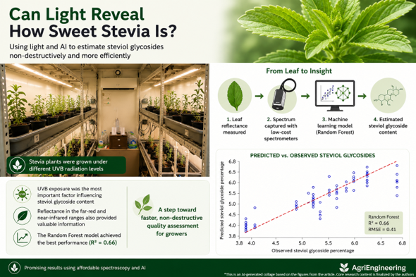 AgriEng_Mdpi's tweet photo. 🌱💡Can light reveal how sweet stevia is? 

New research shows how combining low-cost light sensors with machine learning can estimate stevia leaf quality without destroying the plant.

🔗https://t.co/j6P4OF58Dk
#AgTech #MachineLearning #PlantScience https://t.co/CCeWIjpmRo