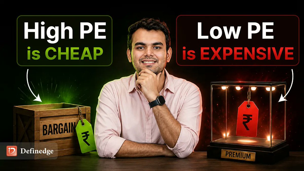 Definedge's tweet photo. Most investors believe that high PE stocks are expensive and should be avoided. But if that's true, why do many multibagger stocks often trade at high PE ratios?

In this video, @VijayThk and @PrasiddhShroff discuss the concept of PE Re-Rating and De-Rating, why growth companies command premium valuations, and the hidden risks associated with high valuation stocks.

Watch Now - https://t.co/MzE9veSIf7