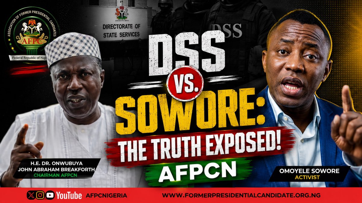 afpcnigeria's tweet photo. DSS VS. SOWORE: THE TRUTH EXPOSED! AFPCN  #Dssvssowore #thetruthexposedA @BBCBreaking @NTANewsNow @vanguardngrnews @MobilePunch 
https://t.co/aXGsvXHjc0 https://t.co/XQV6sUzbok