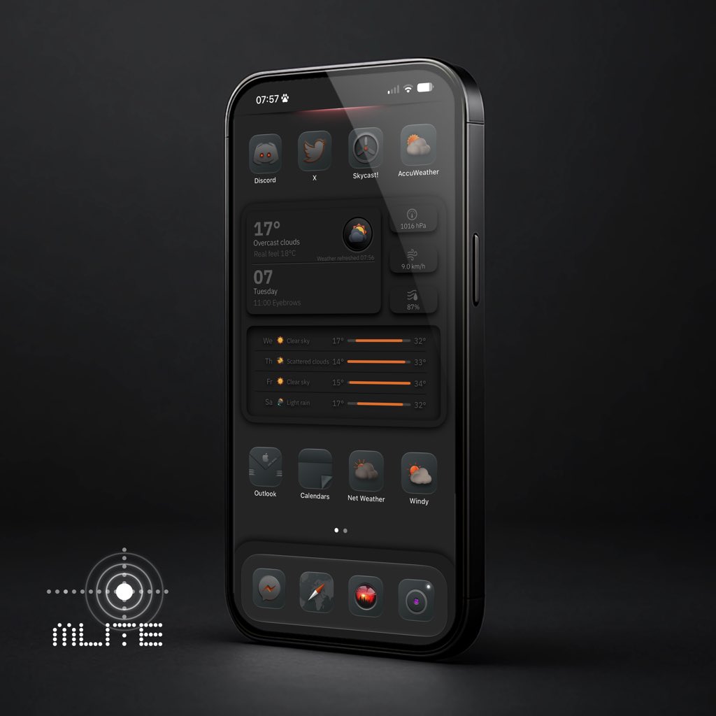 Markfern811's tweet photo. Tuesday setup 
#skycast @af0erster31 
Credit to @MaxP_MWidgets His setup and inspiration for my #skycast screen 
Icons Overkast
#mlite 
#iPhone17ProMax 
#IOS27 https://t.co/8G5vzt5dIS
