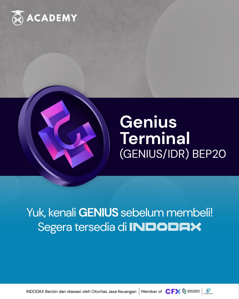 indodax's tweet photo. Listing Genius Terminal (GENIUS) mulai diperdagangkan di INDODAX pada Kamis, 9 Juli 2026 pukul 14.00 WIB.
Bagaimana sebenarnya GENIUS itu? Baca selengkapnya https://t.co/MTF2jcO6Is
Jangan lupa lakukan riset sebelum berinvestasi #AsetMasaDepan ya
#INDODAX #AsetMasaDepan https://t.co/8gYI9nPzuf