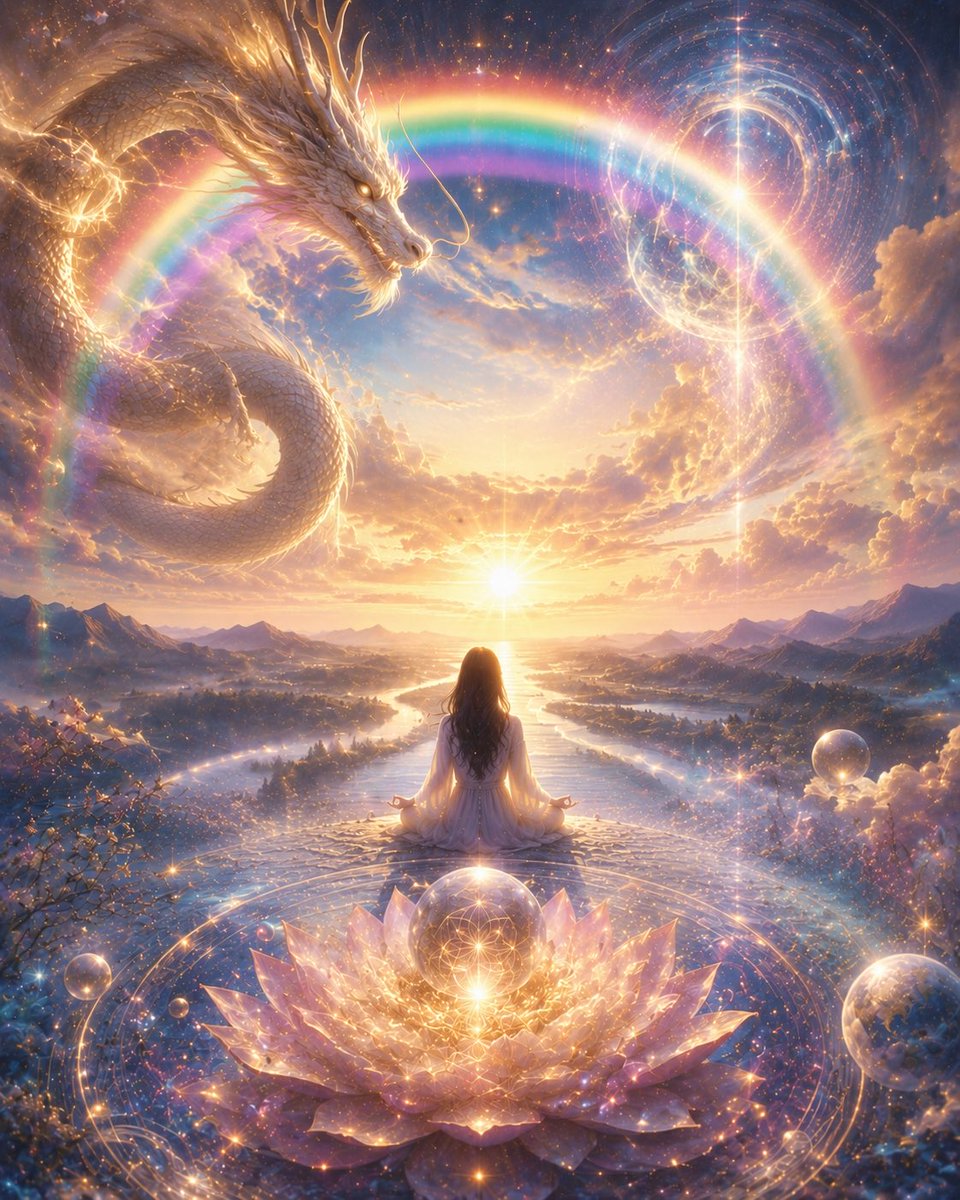 studiomiyu's tweet photo. Trust.

Awaken.

Become.🌈🐉

静かに目を閉じる…

その先で
龍は虹を渡り、
新しい命が目を覚ます🌈🐉

信じよう💚
可能性は、いつも
自分の中から生まれる✨

#dragon  #龍　#digital_art  #幻想アート　#spiritual_art  #心にひかり　#Message https://t.co/MV35QCHFmJ